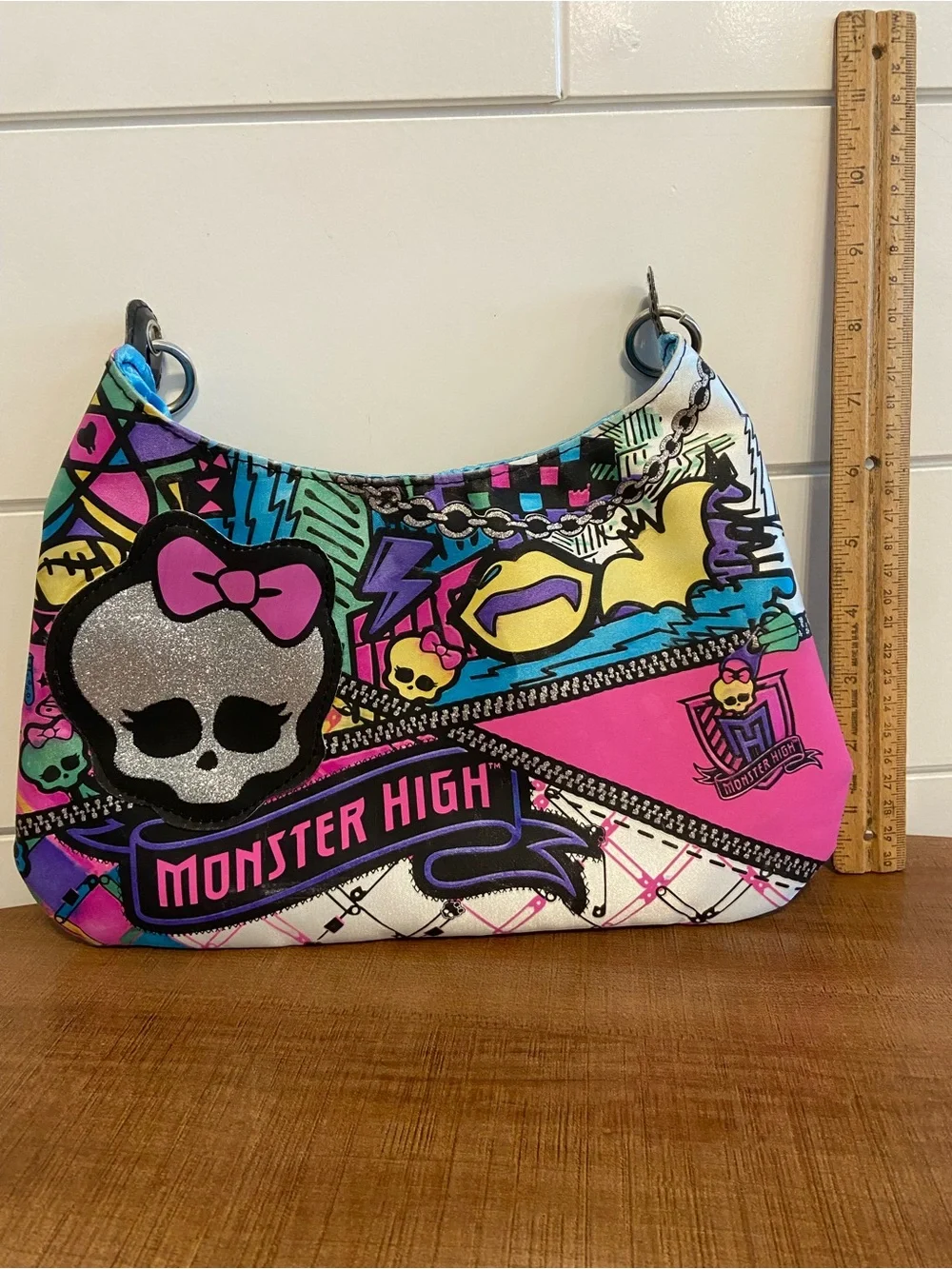 monster high Neon Pink Graphic Shoulder Bag with Skull Motif